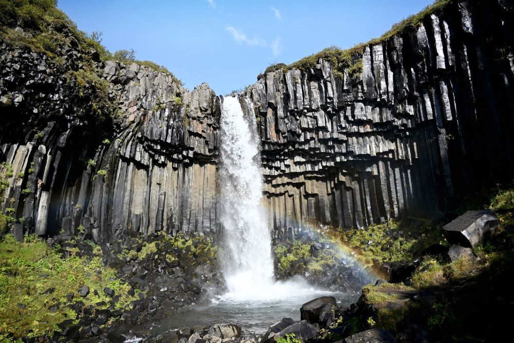 Svartifoss waterfall in Skaftafell at Vatnajokull national park Iceland.