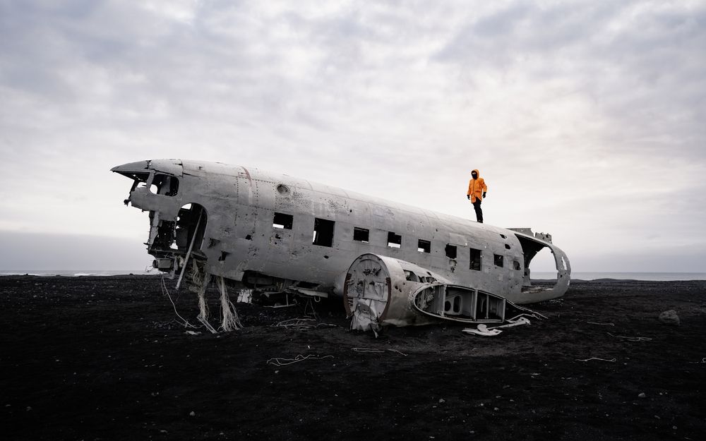 DC plane wreck at Solaheimasandur black sand Iceland.