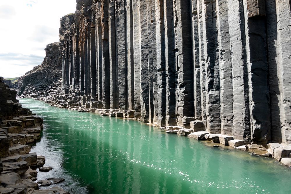 The magical bastal pillar rocks at Stuðlagil canyon in east Iceland.